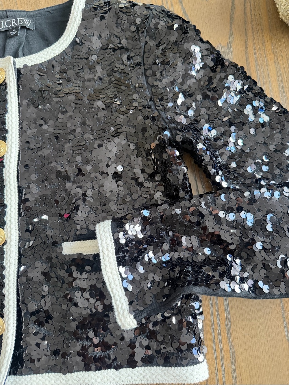J. Crew Black Sequin Mariner Cropped Jacket - Picture 8 of 8